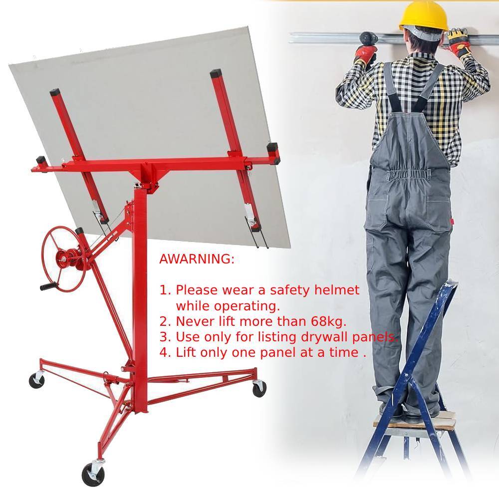 16FT Drywall Lifter Panel Hoist Jack Rolling Caster Construction Lockable 150lbs