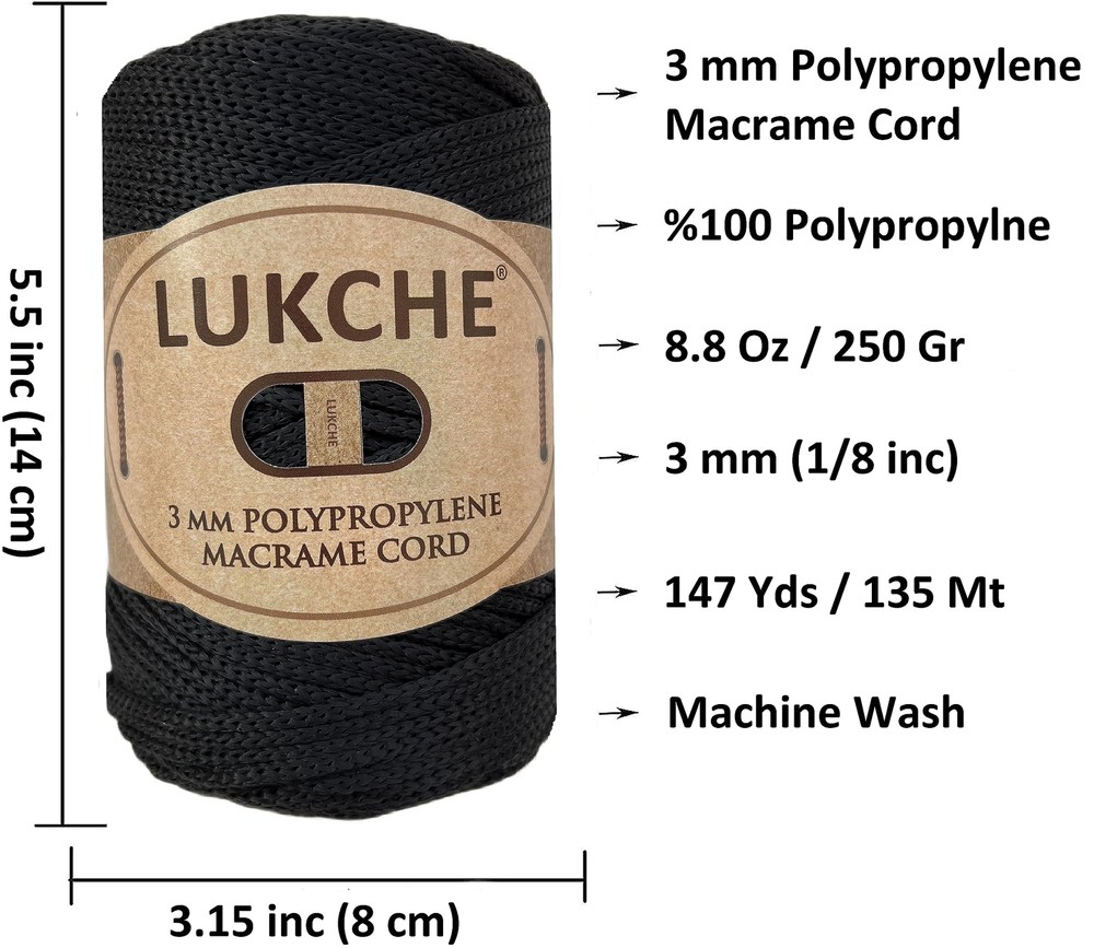 3mm Premium Polyester Macrame Cord 147 Yards 8.82 Oz 100% Polypropylene Macra...