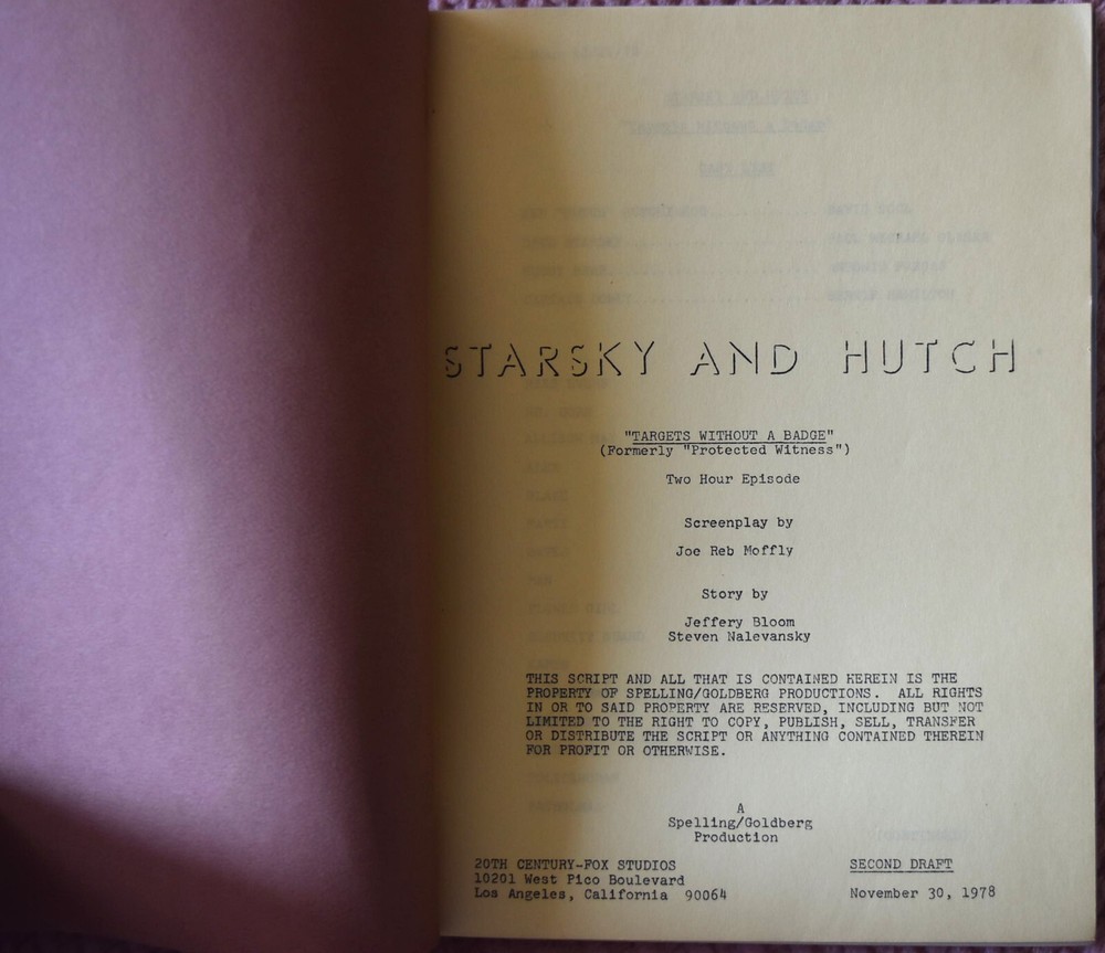1978 Starsky and Hutch (Targets Without a Badge) Original Second Draft Script