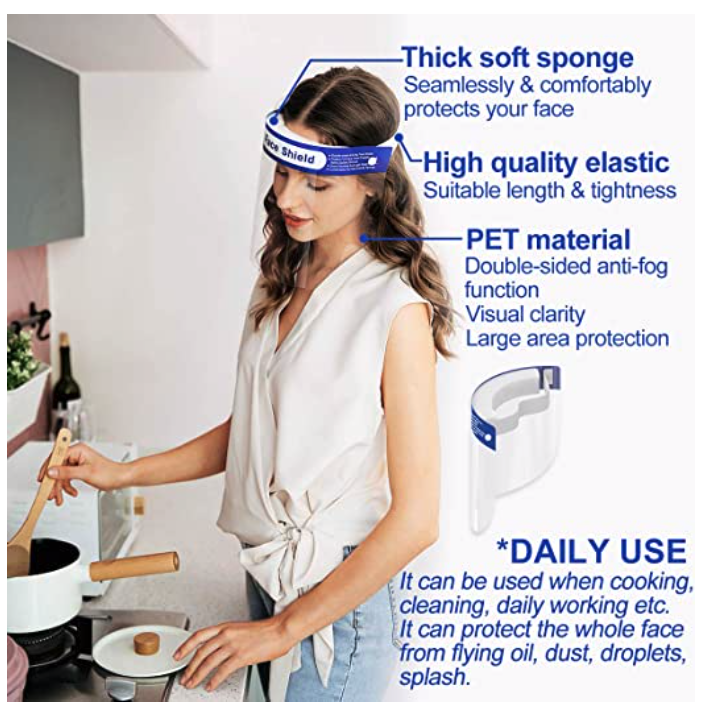 100 Pack Reusable Face Shield Adjustable, Elastic Headband Anti Dust Cover