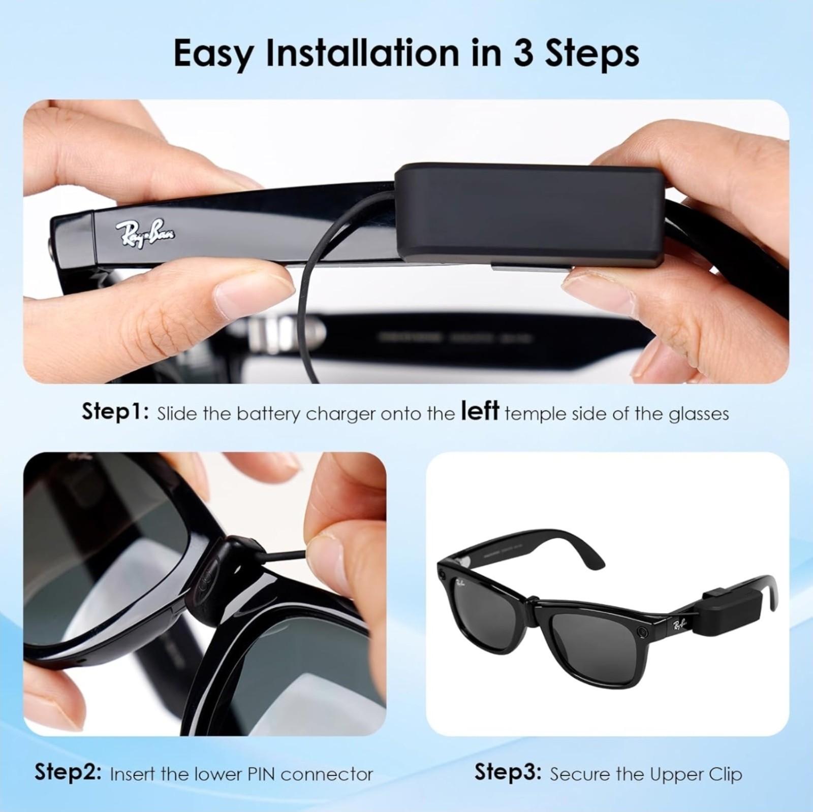 Battery Pack Charger for RayBan Meta Gen 2, RayBan Meta Gen 1, Wayfarer/Skyle...