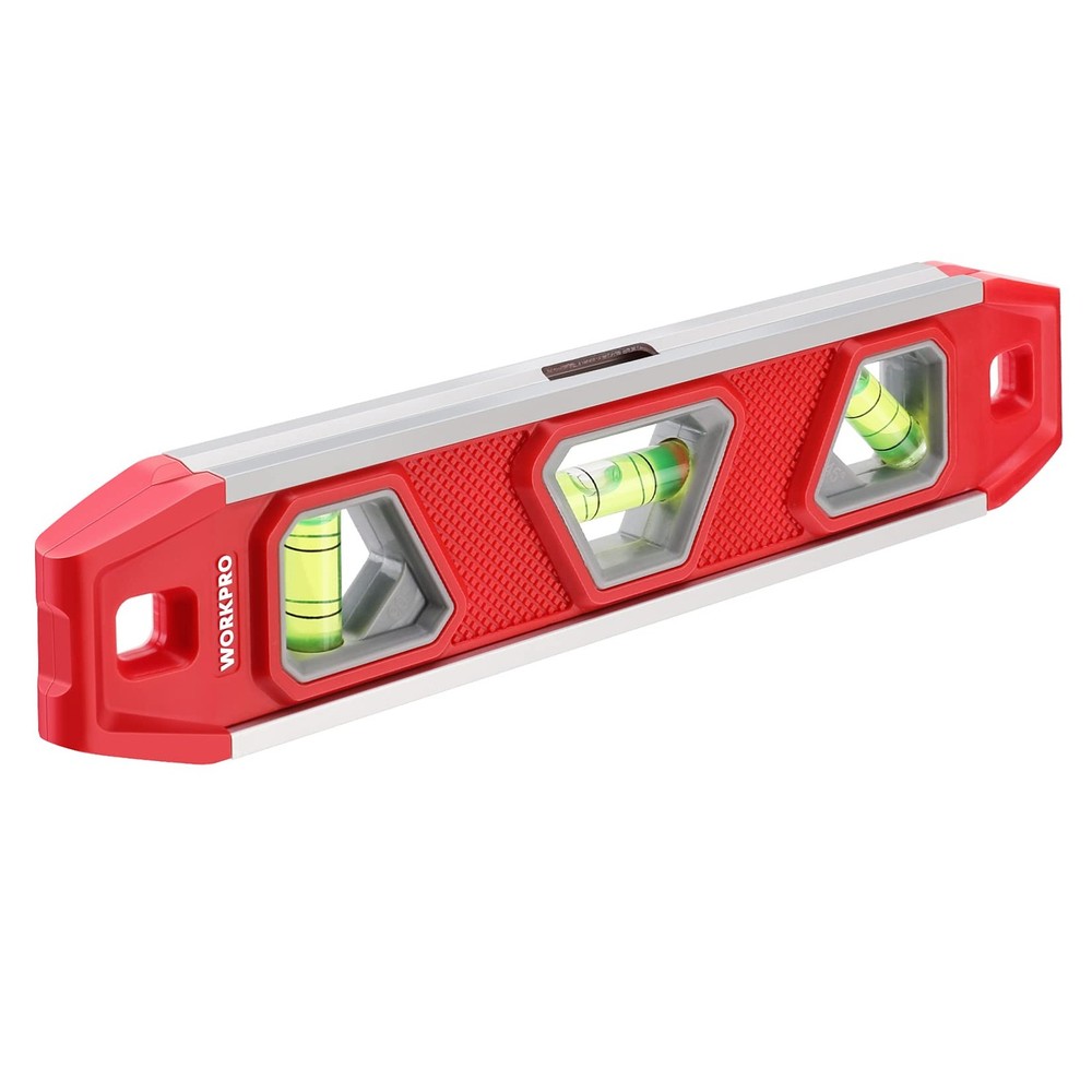 WORKPRO 9-Inch Torpedo Level Magnetic, Small Leveler Tool with 3 Red