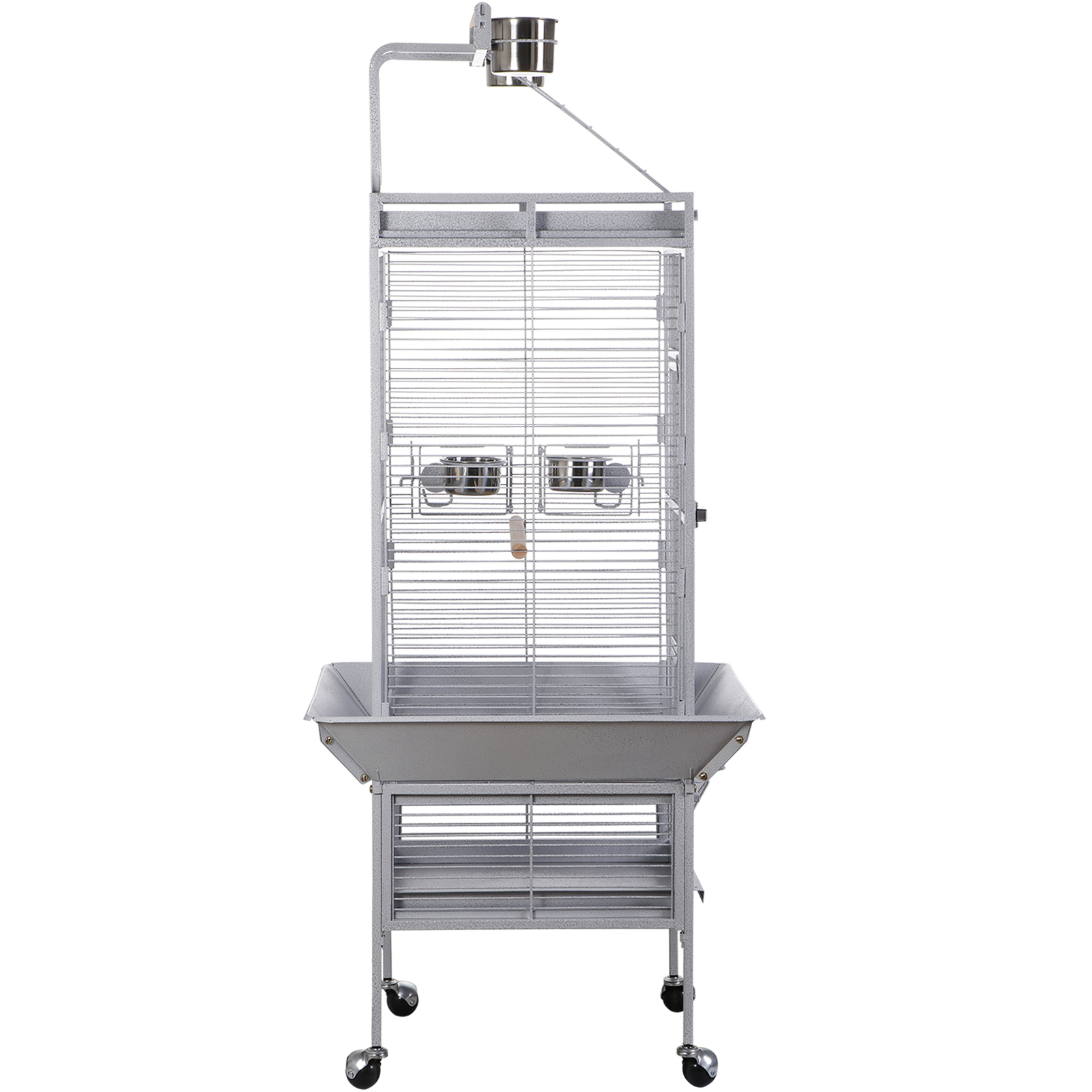 61" Wrought Iron Parrot Bird Cage Playtop w/ Rolling Stand for Cockatiels White