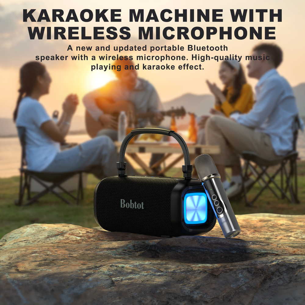 2 Bluetooth Speakers Portable Karaoke Speaker with Wireless Microphone Set