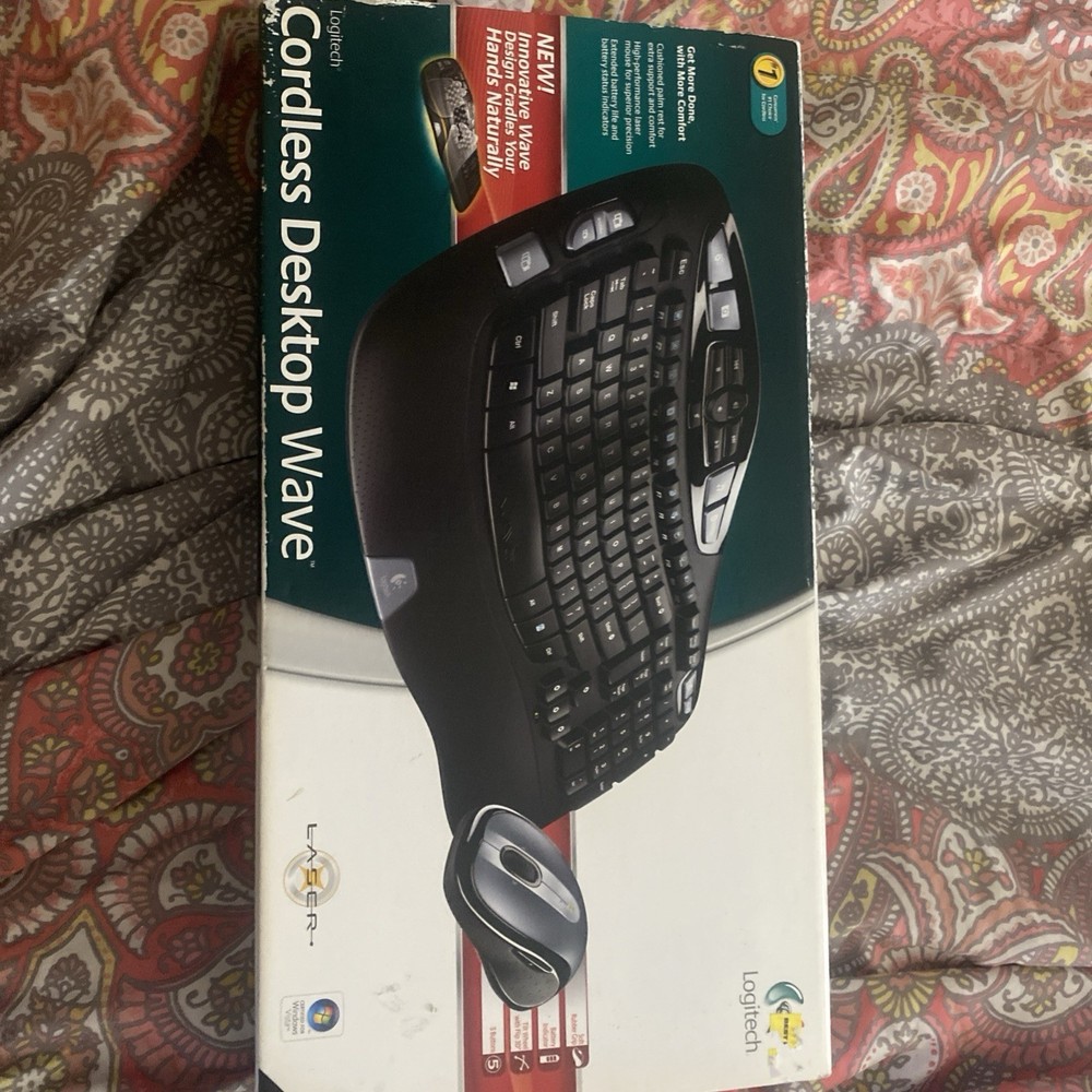 Logitech Cordless Desktop Wave Ergonomic Wireless Keyboard & Mouse Sealed