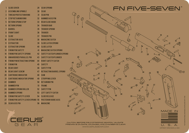 FN FIVE-SEVEN 5.7 SCHEMATIC HANDGUN MAT FDE