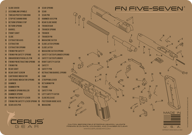 FN FIVE-SEVEN 5.7 SCHEMATIC HANDGUN MAT FDE