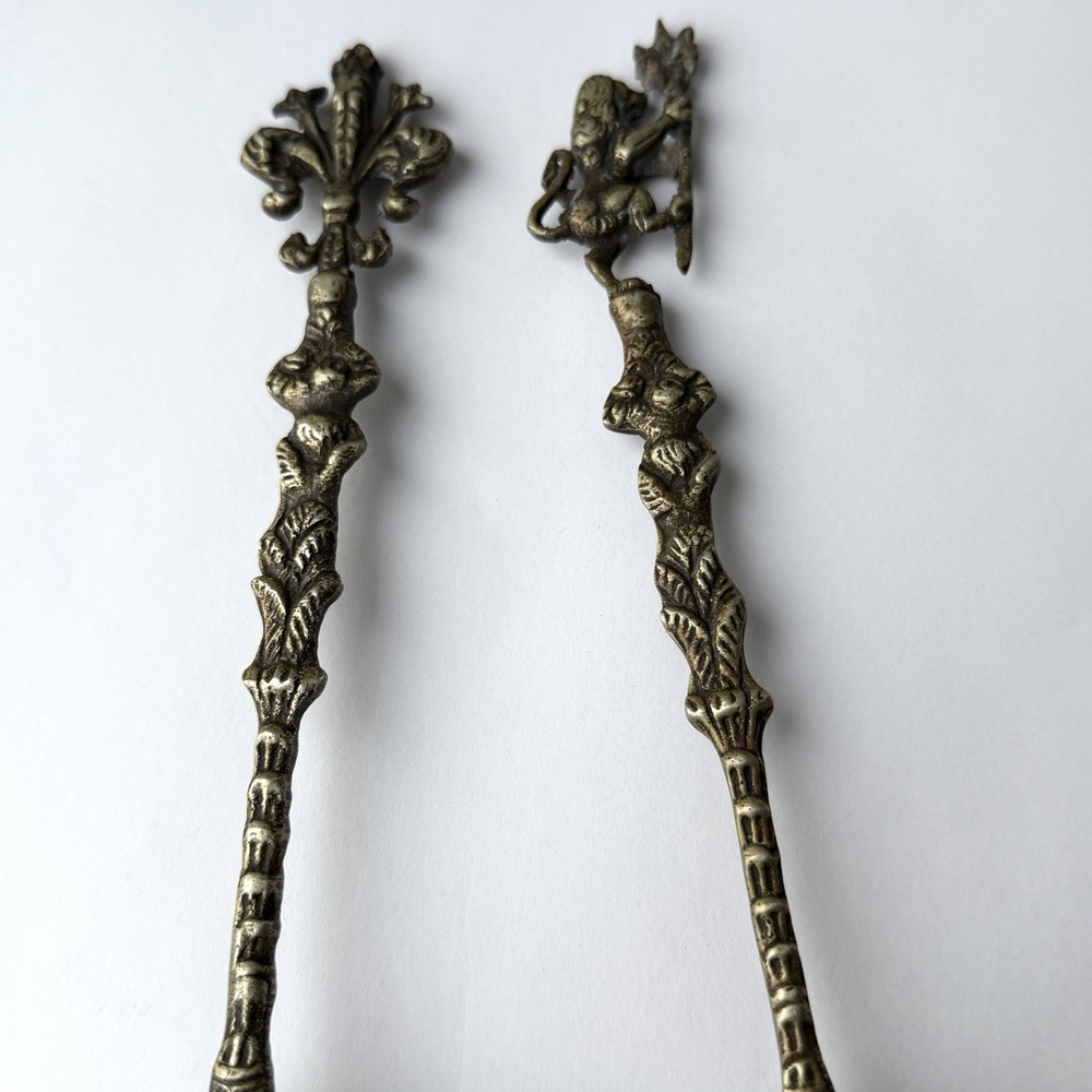 Vintage UGO BELLINI Serving Spoon & Fork Ornate Silver Plate- Cherubs Lion Italy