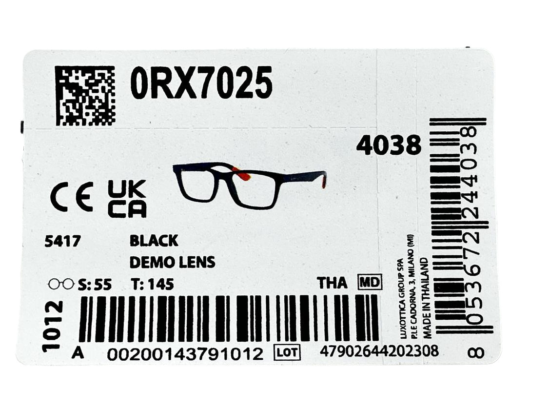 Ray Ban NEW Black Square Fashion Frames 55-17-145 Eyeglasses RX7025 Demo Lens