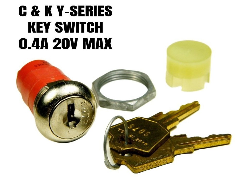 C&K KEY SWITCH, DPST, ROUND, RED, TWO KEYS, SOLDER TABS, GREAT KEY SWITCH 🙂