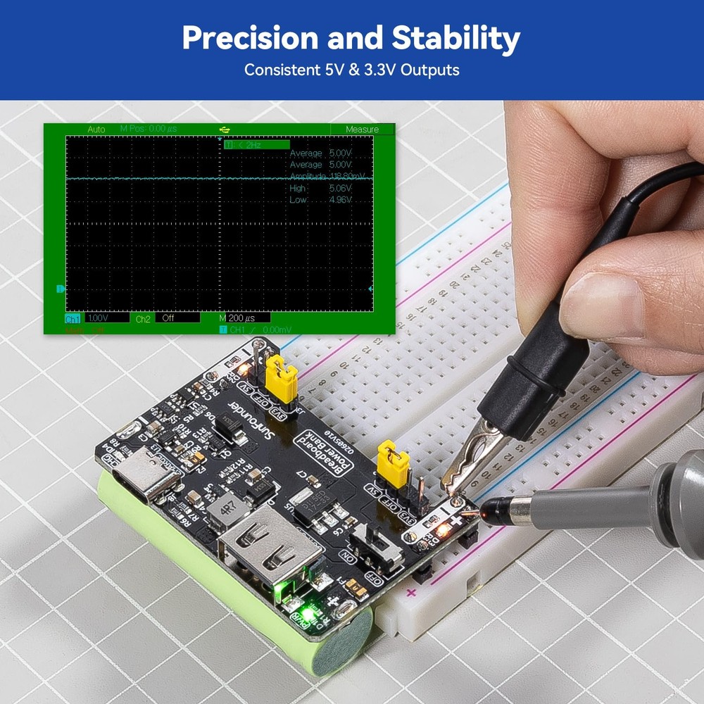 BreadVolt Breadboard Power Supply Module Built-in Rechargeble Battery Compati...