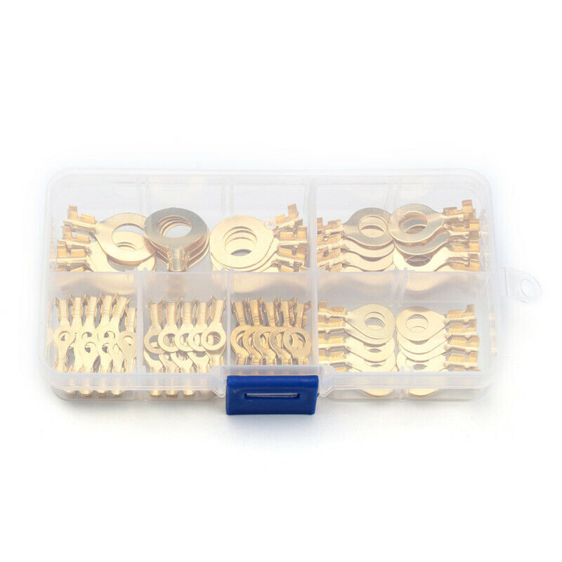 Brass Crimp Ring Terminals Kit Cable Wire Connectors Spade Electrical Set 150PCS
