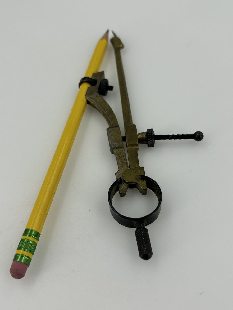 Vintage Brass Bow Compass Drafting Tool with Pencil Holder