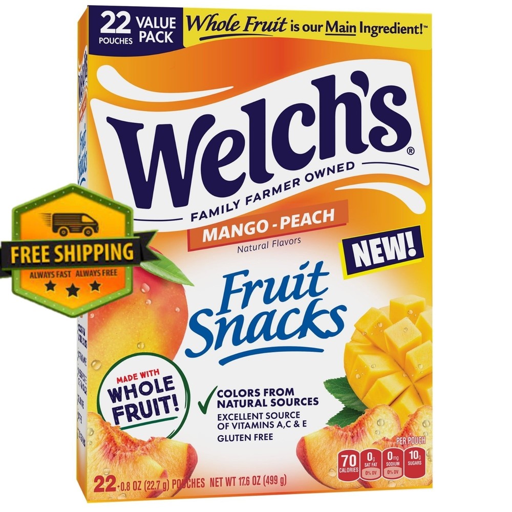Welch’s Fruit Snacks Mango-Peach – Soft Fruit Snacks, 0.8 oz Each, 22-Count Pack