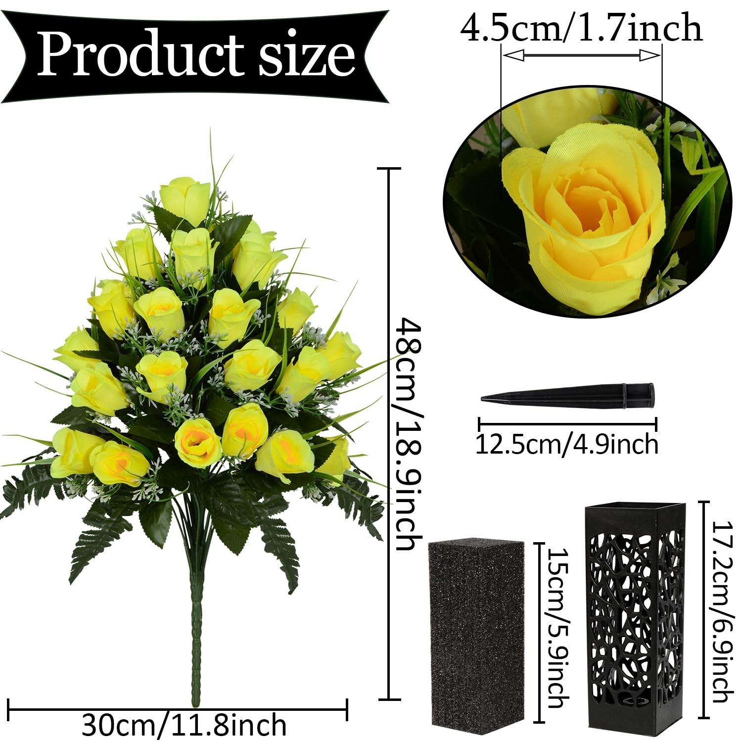 Artificial Cemetery Flowers for Grave, Artificial Rose Memorial Flowers with ...