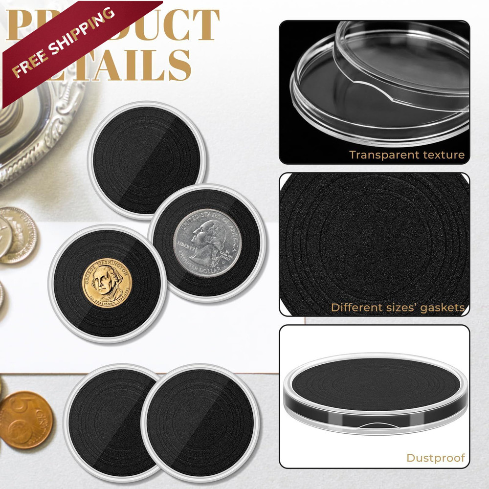 Fansunta 120 Pcs Silver Dollar Coin Holders, Clear Round Plastic Cases...