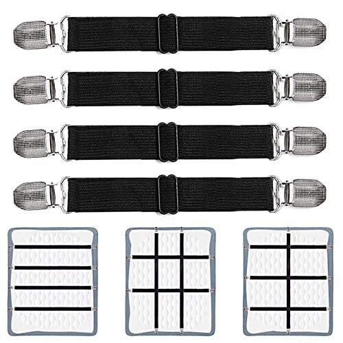 Adjustable Bed Sheet Clips, Sheet Fasteners Long type 4 pcs - 1 set Black