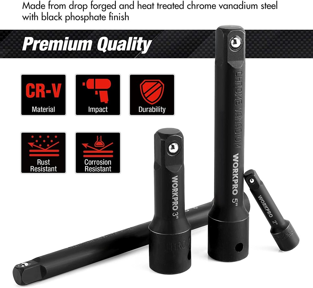 WORKPRO 9PC Impact Socket Driver Extension Bar 1/4" 3/8" 1/2" Drive Extension
