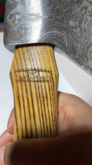 Custom Connie Bay pattern damascus throwing hatchet with sheath!
