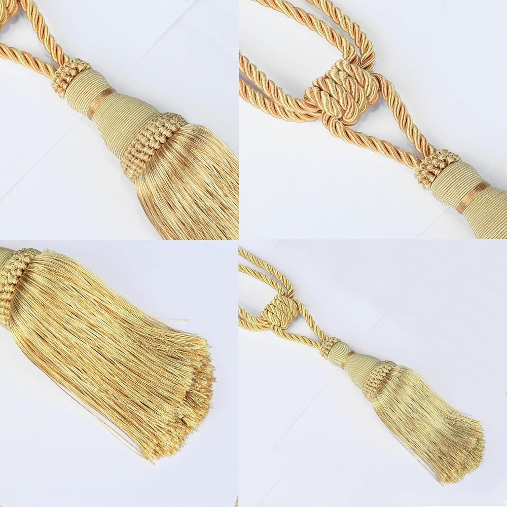 Gold Curtain Tiebacks Tassel Holdbacks, 2 Pack