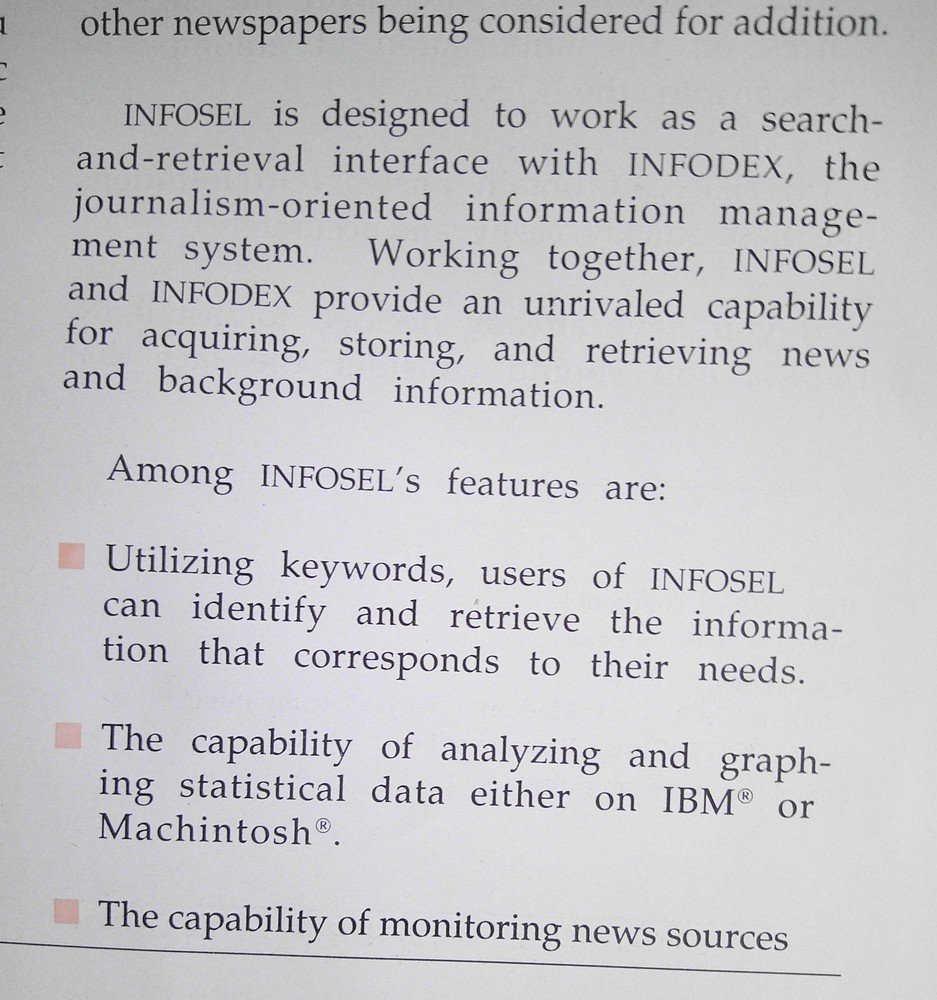 1989 Infosel Press Kit -Introducing Infodex multi-media database for journalists