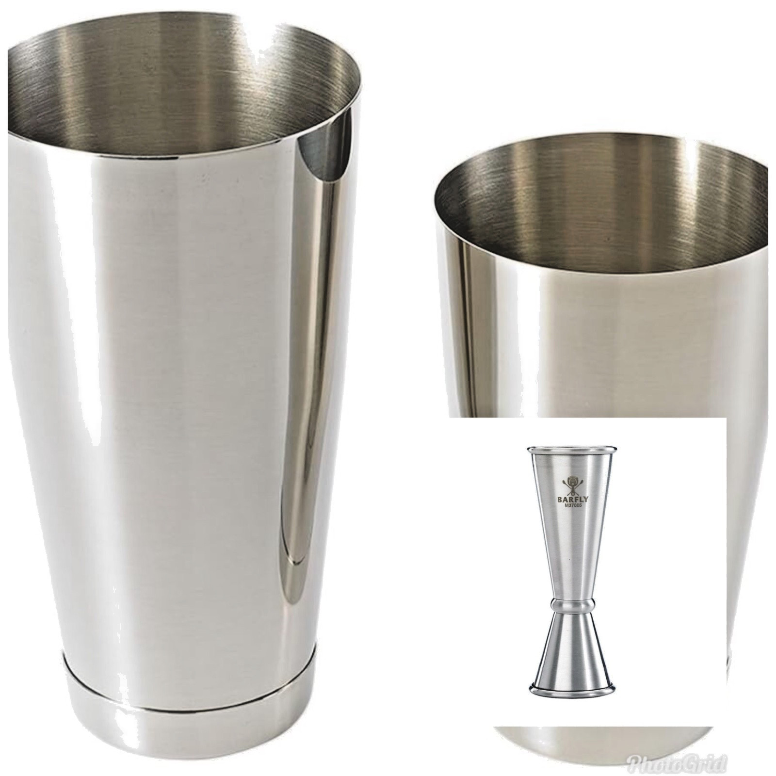 3pc BAR WEIGHTED COCKTAIL SHAKER Stainless Steel BARFLY Mixing  & Jigger Set NEW