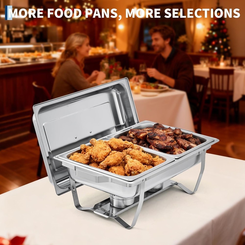4-Pack Rectangular Chafing Dish, Dual Compartment Stainless Steel Buffet Warmer