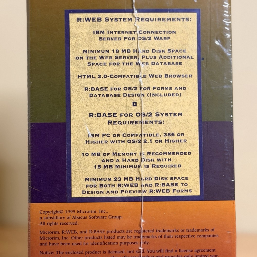 NEW 1995 Microrim R:WEB Internet Database Solution Includes R:BASE 5.5 ⚠️SEALED