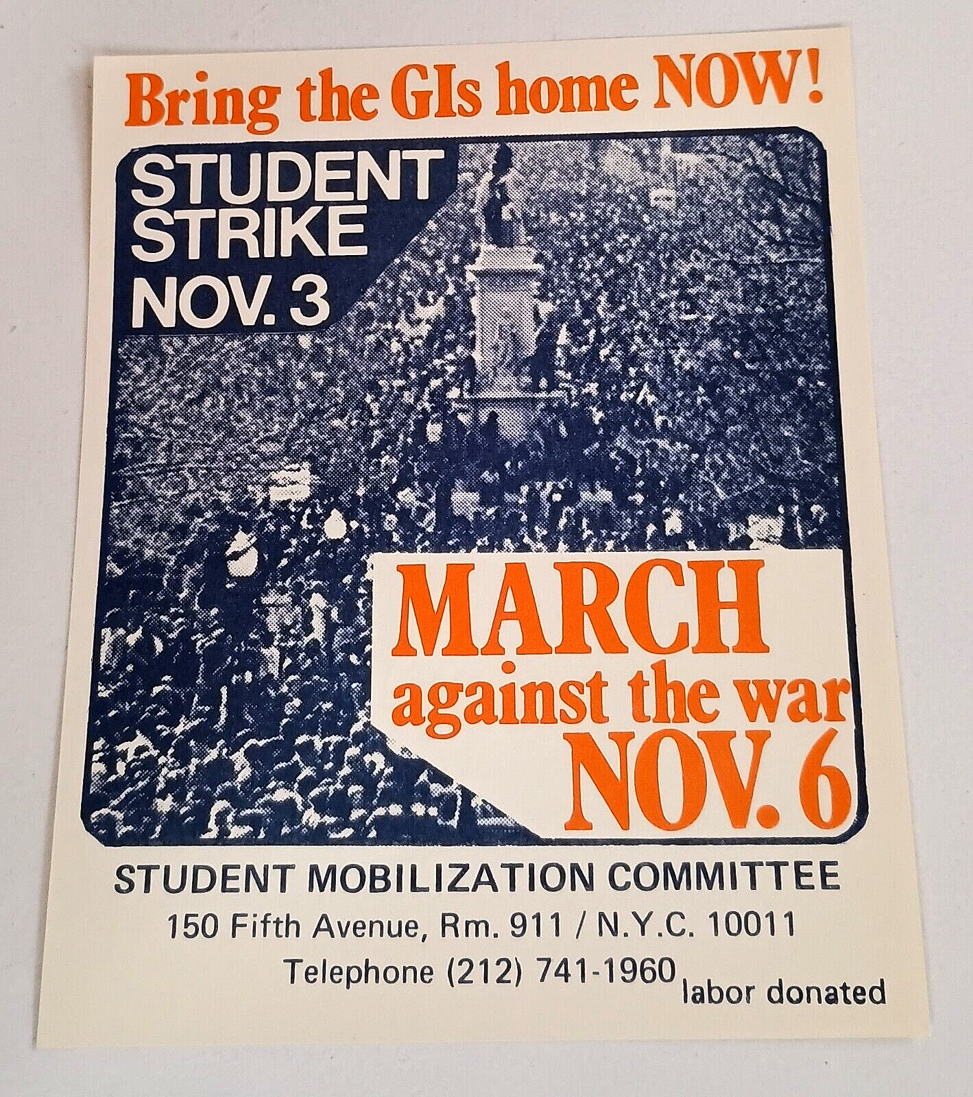 Rare 1960s Anti Vietnam War Protest Bring GIs Home Bill Post Mini Poster NOS New