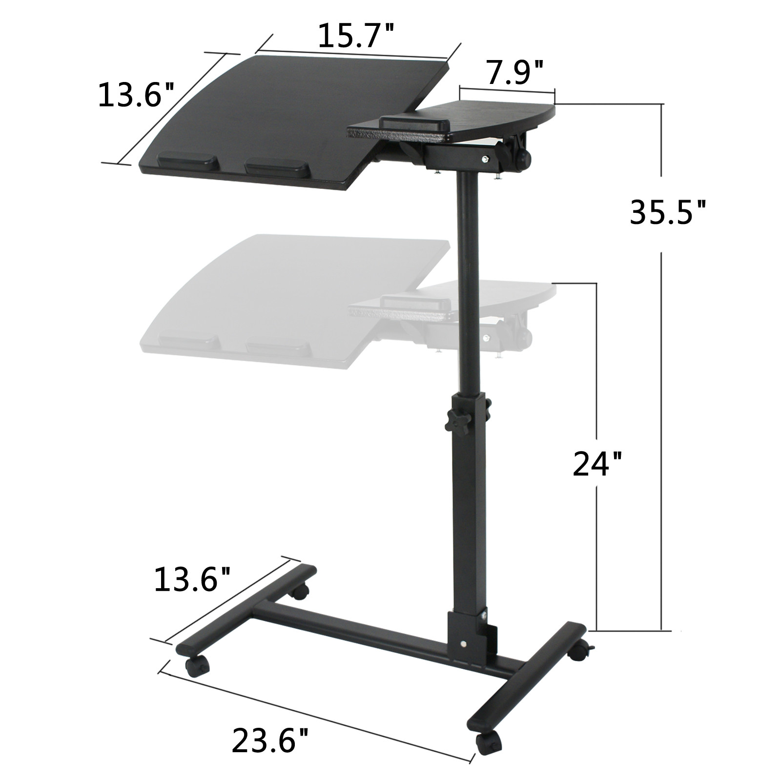 Rolling Laptop Angle Height Adjustable Overbed Sofa Desk Food Tray Table Stand