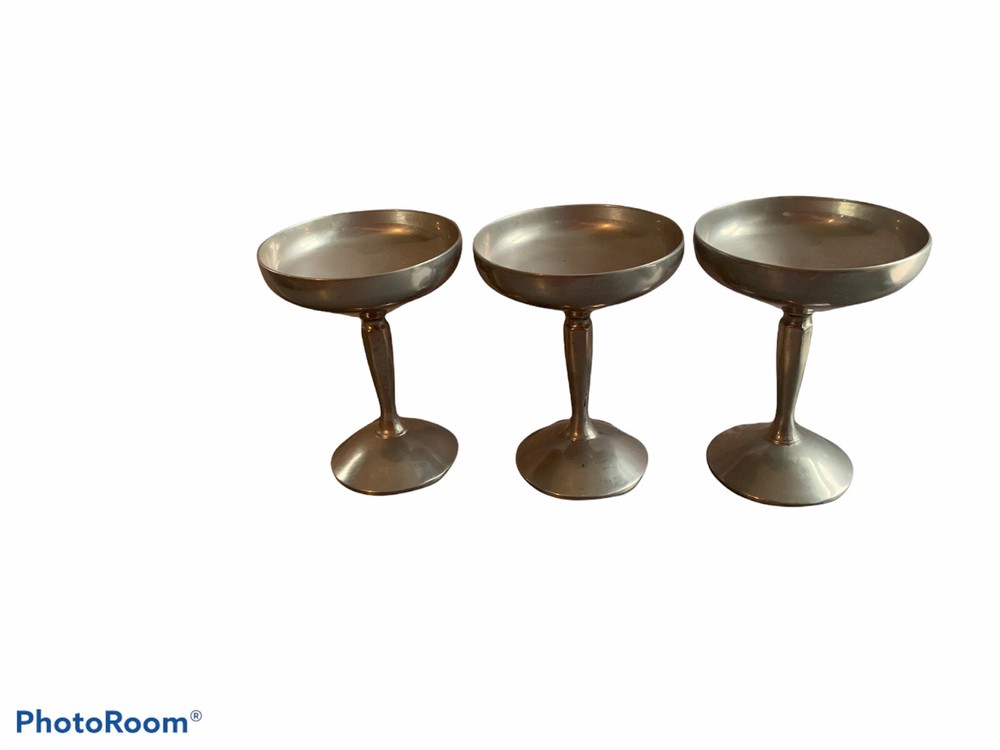 Three Vintage Silver-plate Raimond Chalice Cups Goblets Metal Wine Glasses Italy