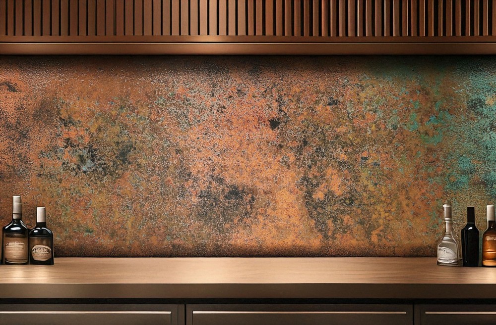 Copper Backsplash Panel – Handmade Metal Wall Art for Kitchen – Rustic Patina