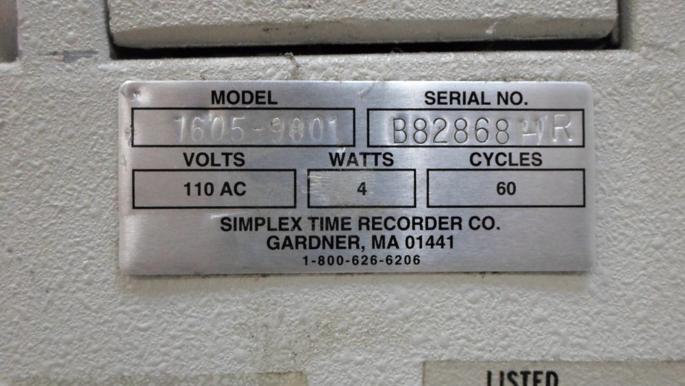 Simplex 1605-9001 Time Stamp 1605 Time Clock TESTED