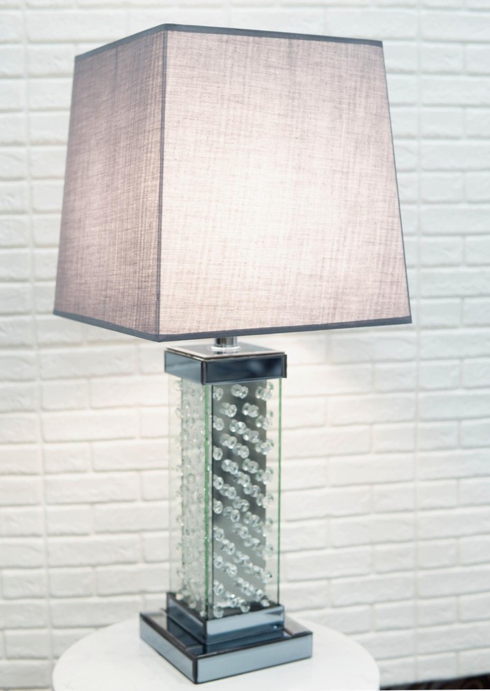 Modern Chic Glam Beveled Floating Crystals Glass Rectangular Table Lamp W/ Shade