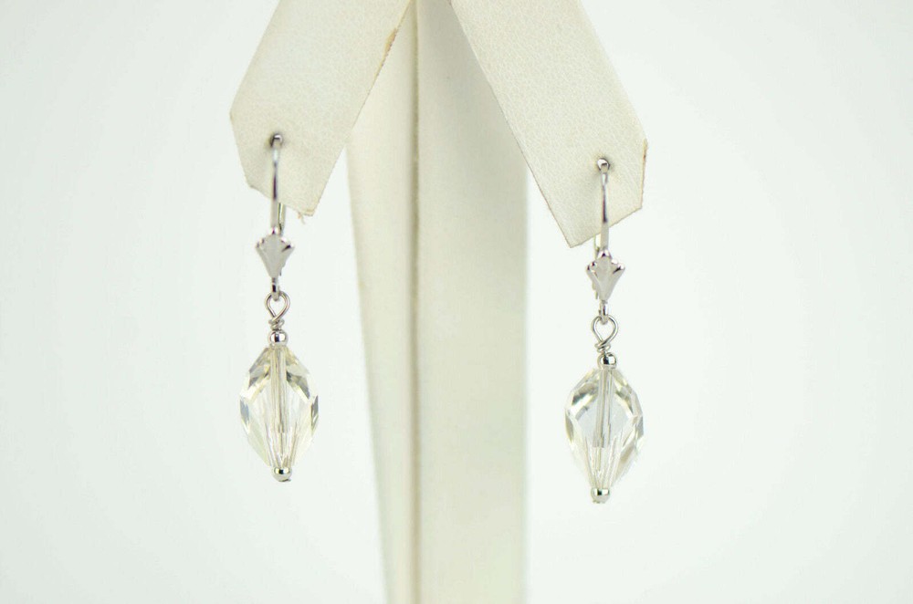 Pearl Crystal Element Colored Crystal Sterling Silver Dangle Drop Earrings