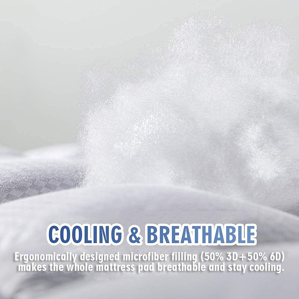 MATBEBY King Size Mattress Pad - Cooling King, White - Curvy Pattern