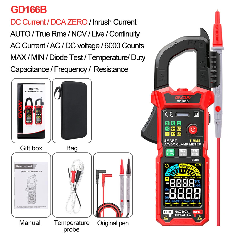 Clamp Meter Multimeter Auto Range Voltage Inrush Current Temperature Tester