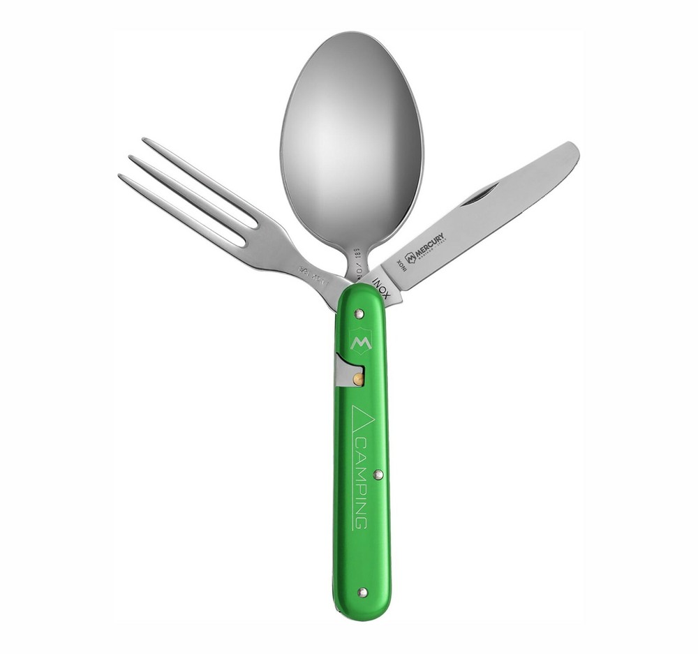 Mercury Rover Multi-Tool Green Rover Camping Multi-Tool Spoon Fork Knife Sheath