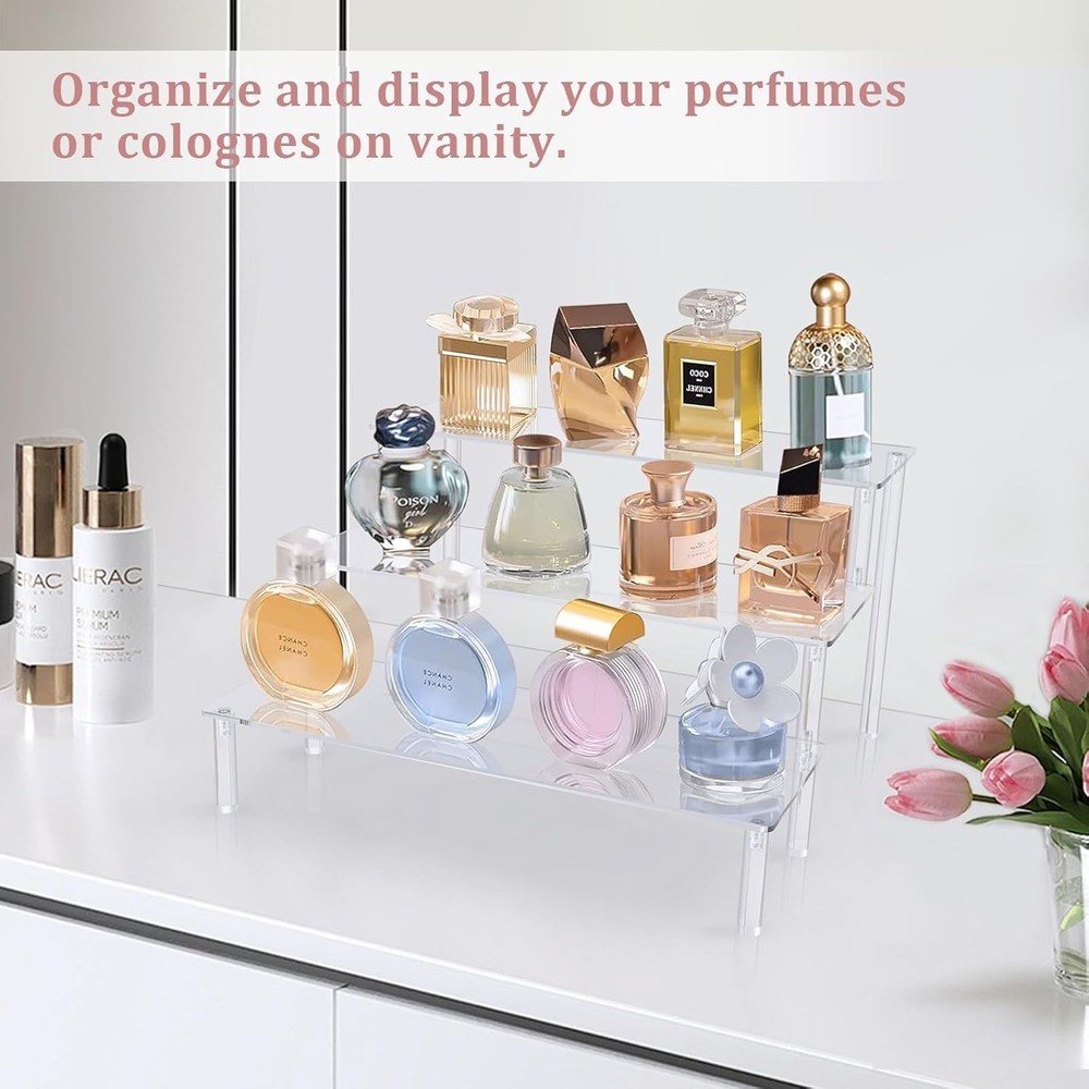 Acrylic Riser Clear Display Risers Stand Perfume Organizer 3 Tiered Shelf