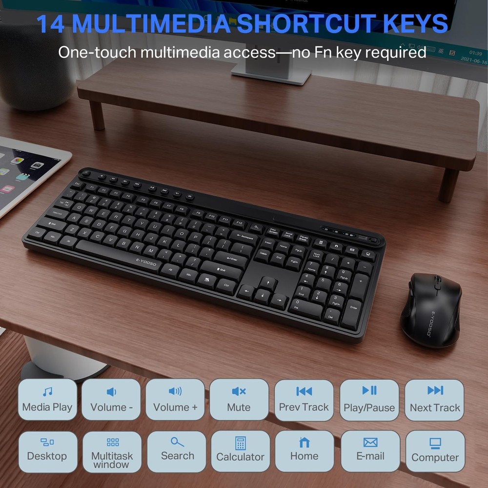 Wireless Keyboard and Mouse Combo, EYOOSO FullSized Computer Wireless Keyboar...