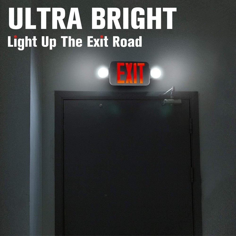 6 Pack LED Exit Sign Emergency Light–Hi Output RED Compact Combo UL 924 Listed