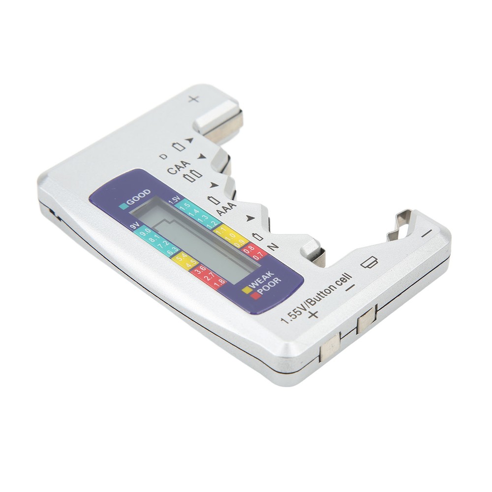 Battery Capacity Gauge Tester D C N AAA AA 9V 1.5V Button Cell Analyzer(Silver )