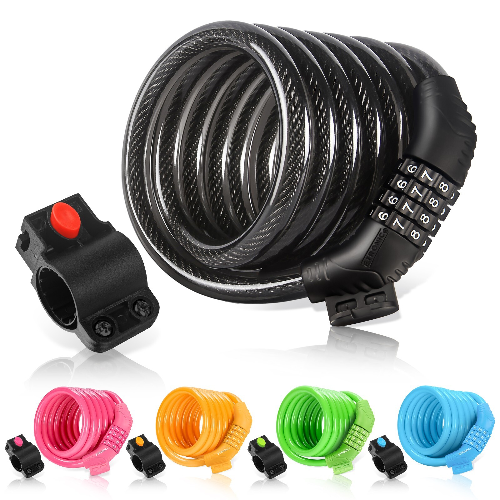 ETRONIC 6 ft. Bike Lock Cable - Resettable Combo, Anti-Theft Security (Black)