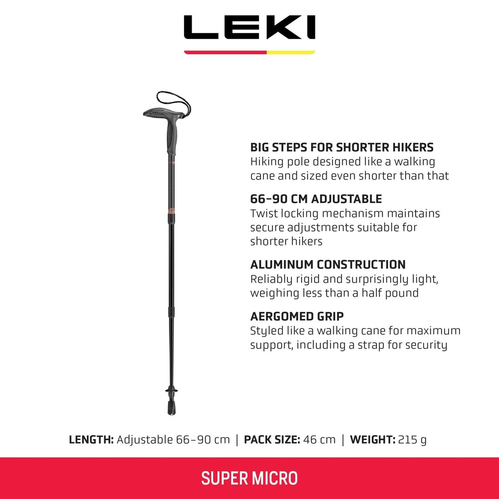 LEKI Super Micro Aluminum Adjustable Lightweight Walking Pole (Single) for Tr...