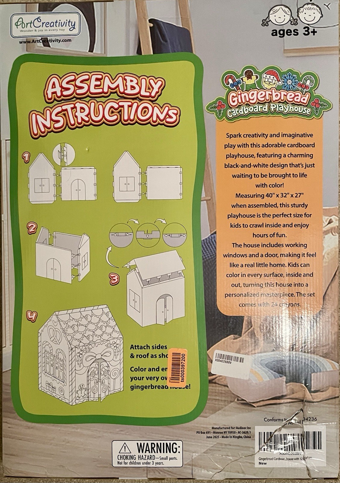 Gingerbread Cardboard Playhouse Kids Coloring Indoor Fun 24 Butter Crayons