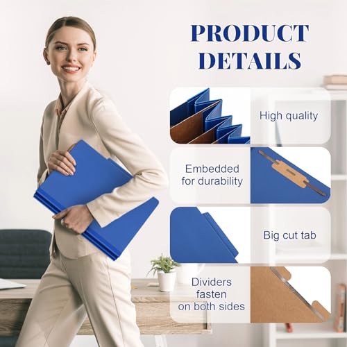 Pcs Classification Folders Letter Size, 3 Divider Pressboard File 48 Dark Blue