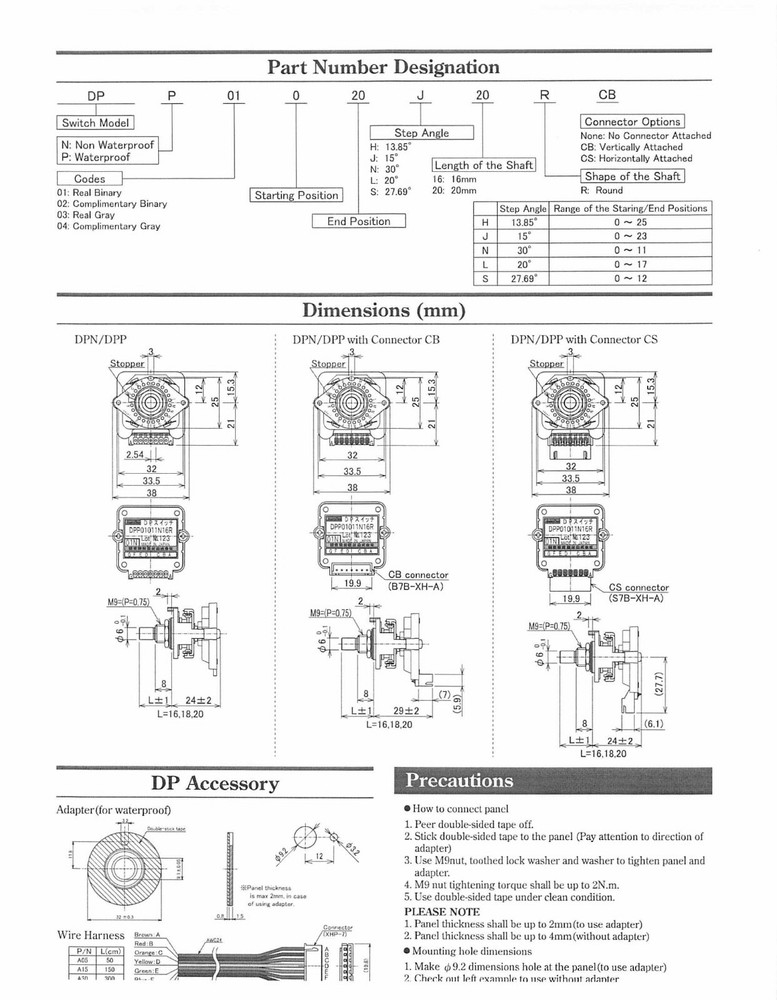 DPP01-020J20R Tosoku Digital Code Rotary Switch 15 Degree Angle