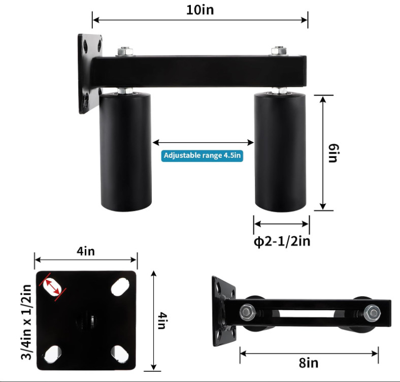 6" UHMW Slide Gate Guide Roller, Adjustable Gate Support Assembly