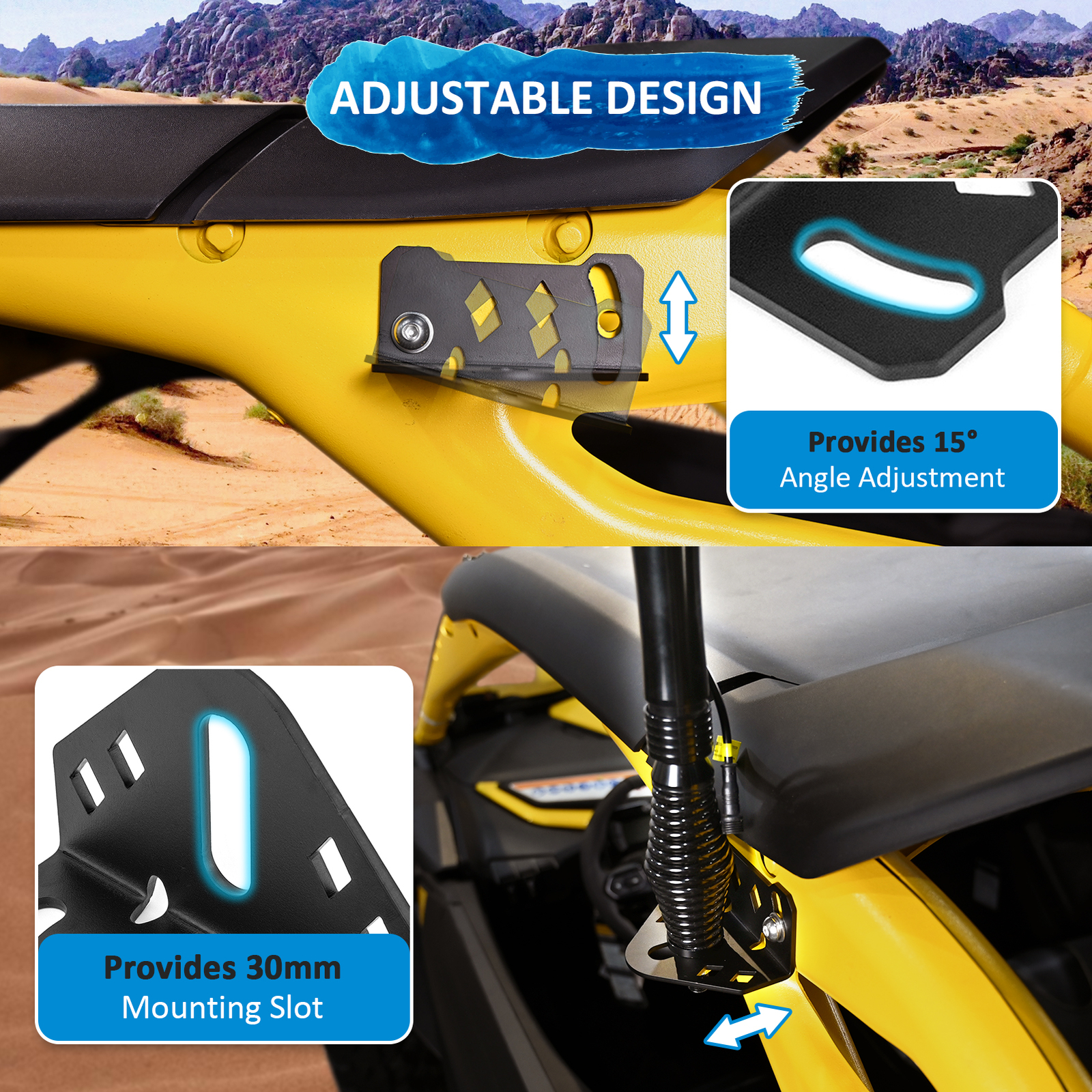 Pair 2FT Fat RGB LED Spiral Whip Light Mounts Kit For Can Am Maverick R/R Max