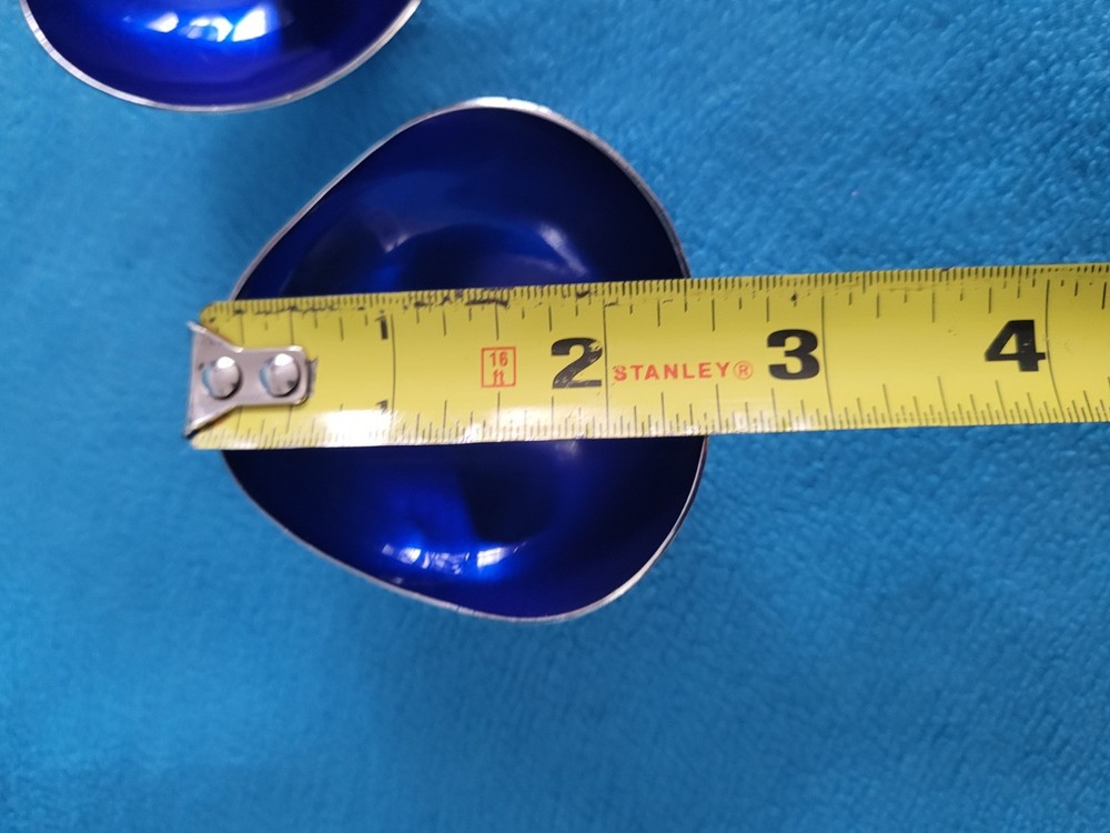 2 Vintage MEKA MADE IN DENMARK Blue Enamel Silver Plated Candleholders